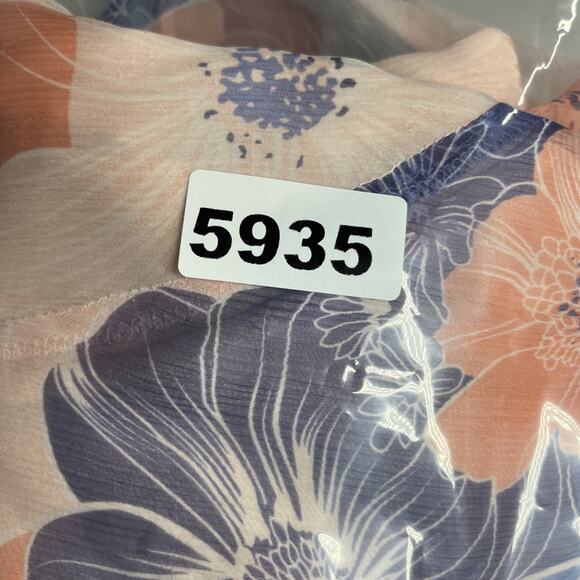 J Peterman Silk Midi Dress 4 Pink Blue Floral Sleeveless V Neck Chiffon Flowy - Picture 14 of 14